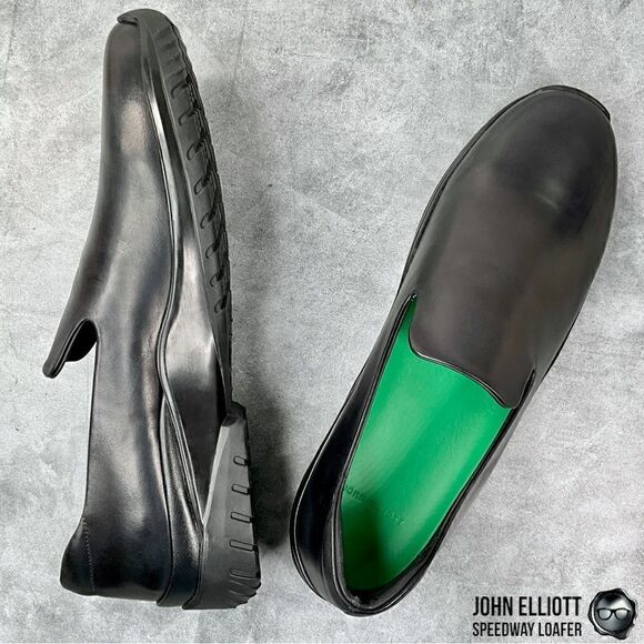 JOHN ELLIOTT SPEEDWAY LEATHER LOAFERS IN BLACK BUFFED CALFSKIN MEN’S LUXURY SHOE - Picture 16 of 16